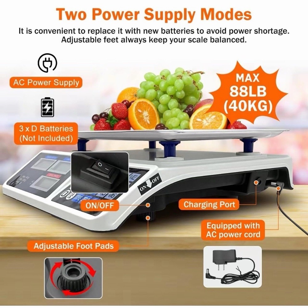 Commercial Food Scale 88lb/40kg Digital Price Computing Deli Market Weighing - Picture 2 of 9